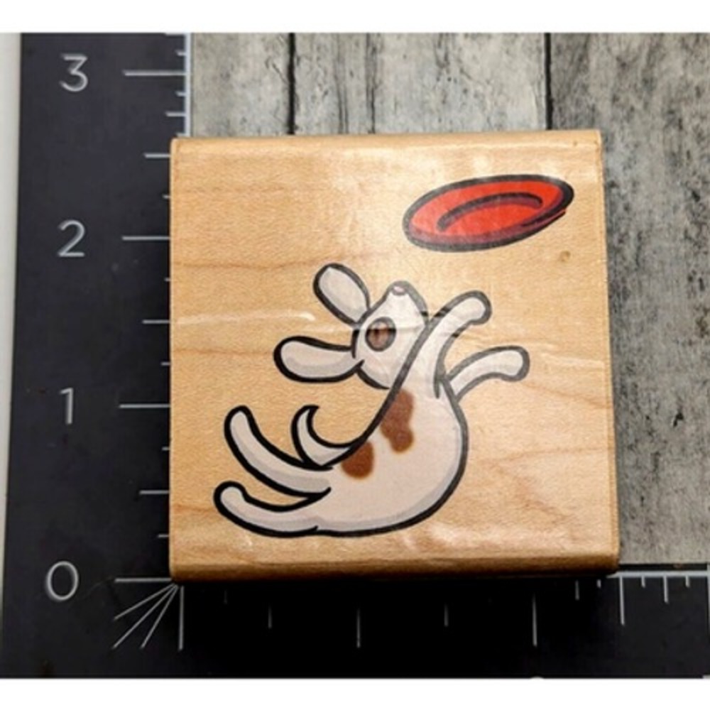 Stampendous Frisbee Catch F100 2000 Dog Puppy Rubber Stamp Wood #i20